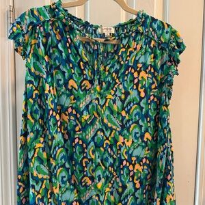 Umgee Women's Blue and Green Patterned Blouse